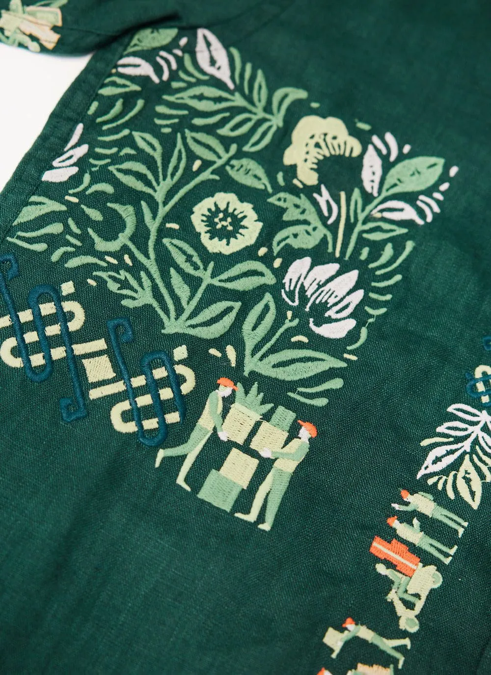 Import Embroidered Cuban Shirt | Linen | Forest