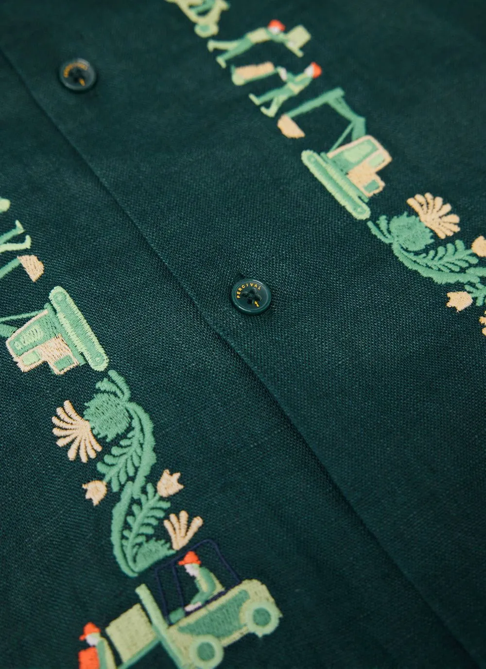 Import Embroidered Cuban Shirt | Linen | Forest