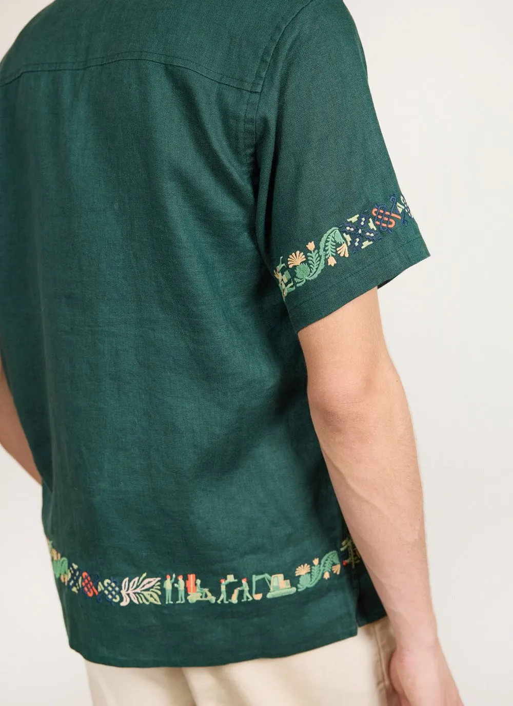 Import Embroidered Cuban Shirt | Linen | Forest