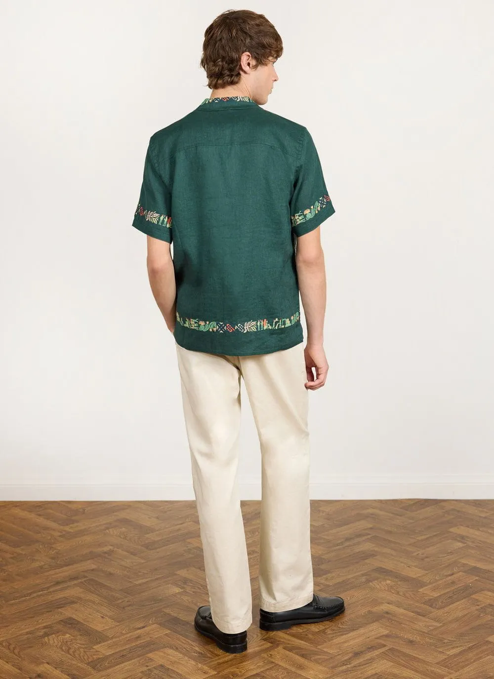 Import Embroidered Cuban Shirt | Linen | Forest