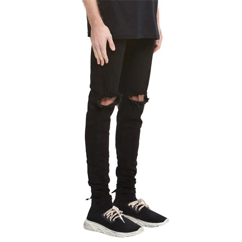 Individuality Men's Large Ripped Jeans Mid Waisted Straight Pants