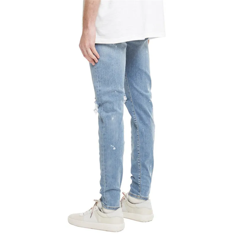 Individuality Men's Large Ripped Jeans Mid Waisted Straight Pants