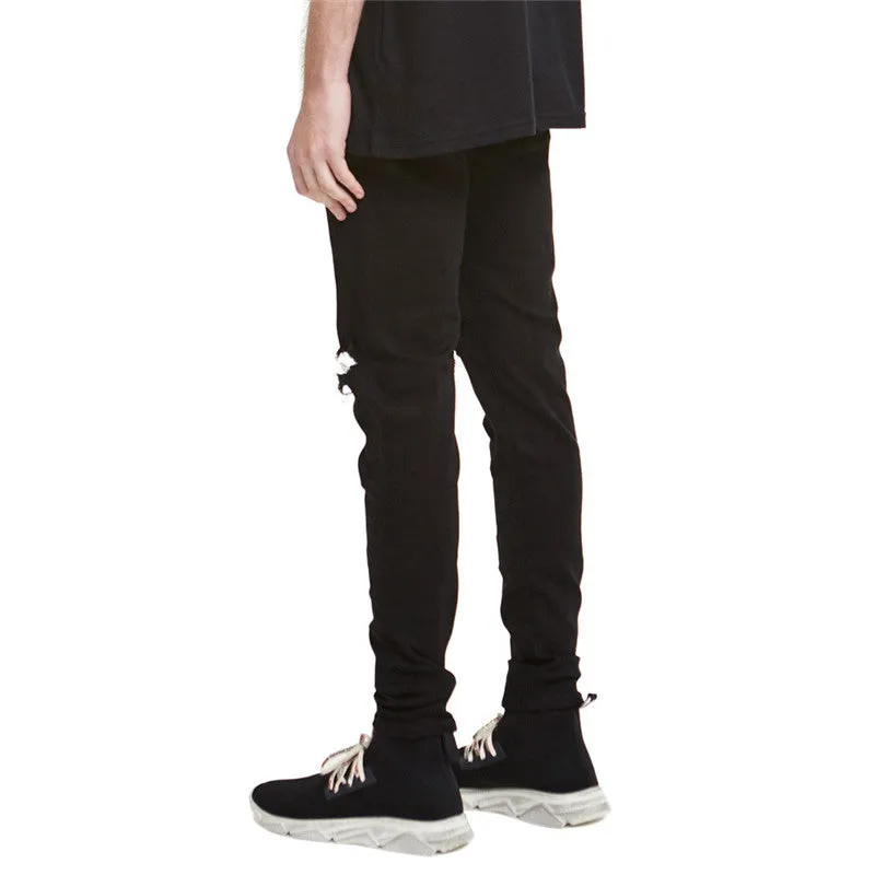 Individuality Men's Large Ripped Jeans Mid Waisted Straight Pants