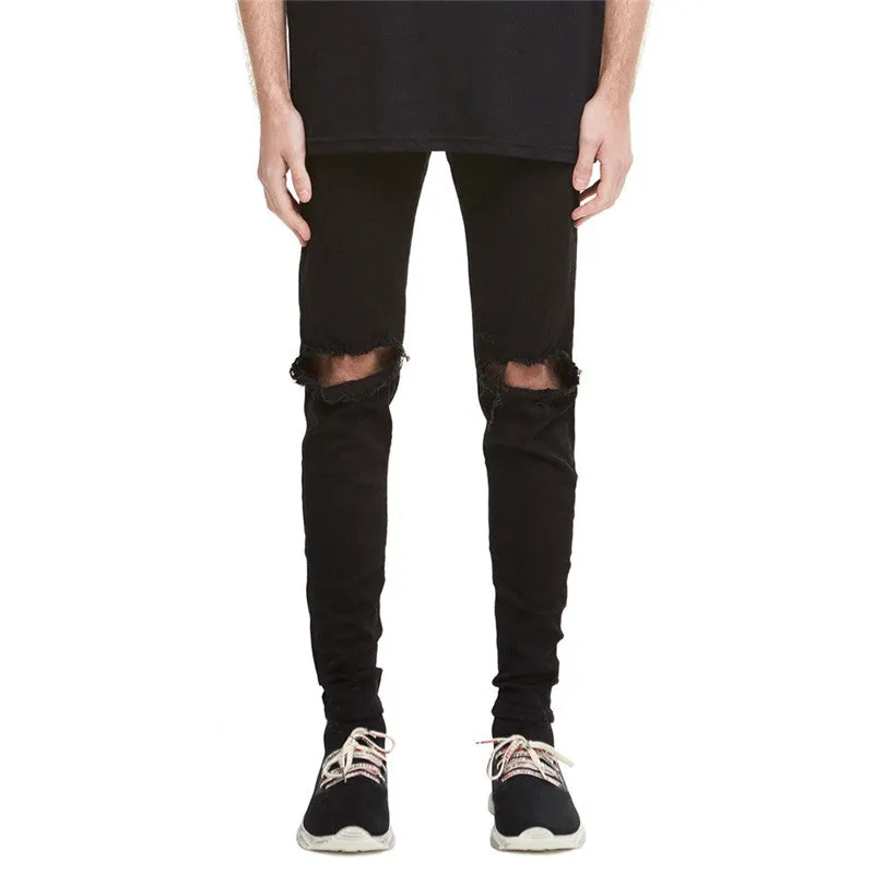 Individuality Men's Large Ripped Jeans Mid Waisted Straight Pants