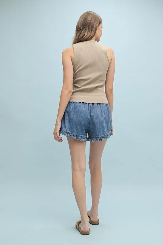 it's giving girlhood ruffled denim short