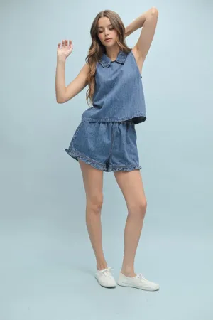 it's giving girlhood ruffled denim short