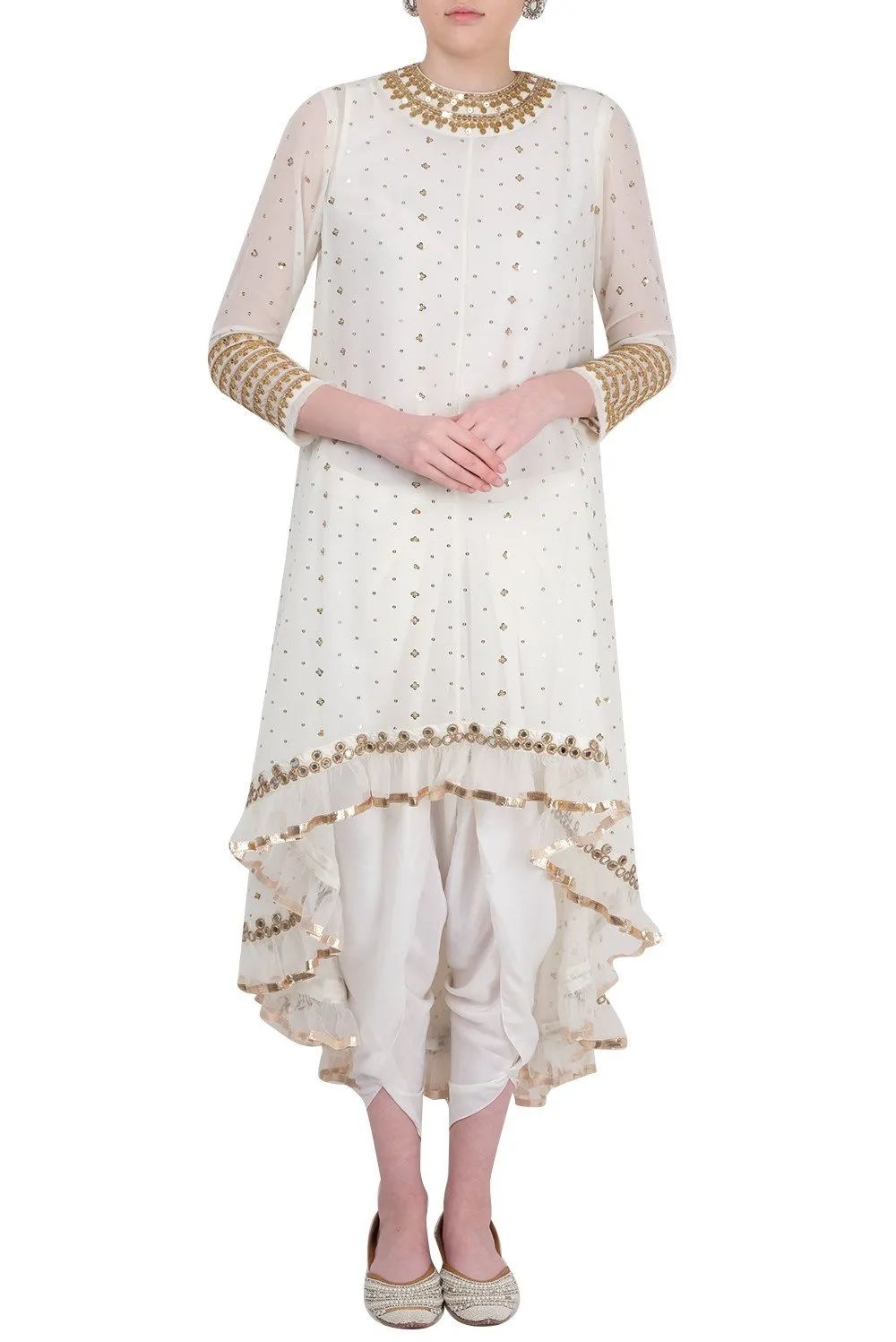 Ivory Georgette Kurta with Dhoti Pants