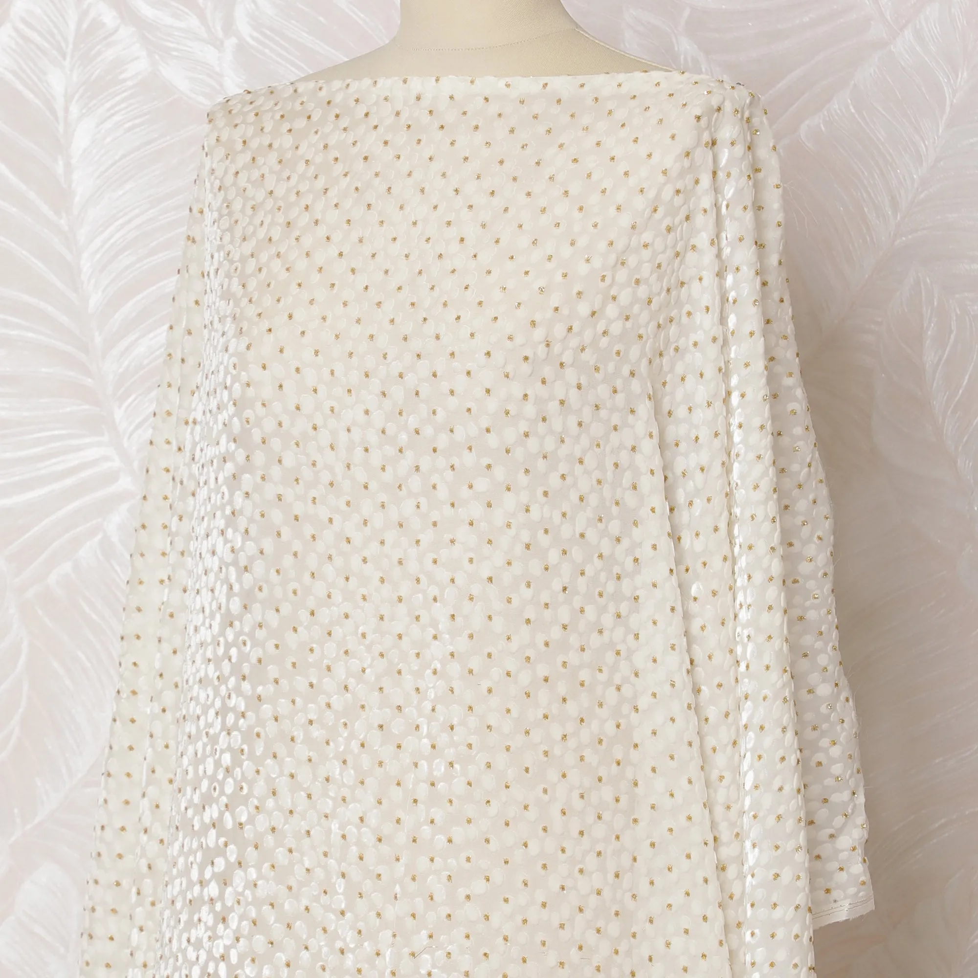 Ivory Silk Chiffon Velvet Dirac Fabric - Classic Elegance, 140cm Width  X 3.5 Mtrs Piece-D18923