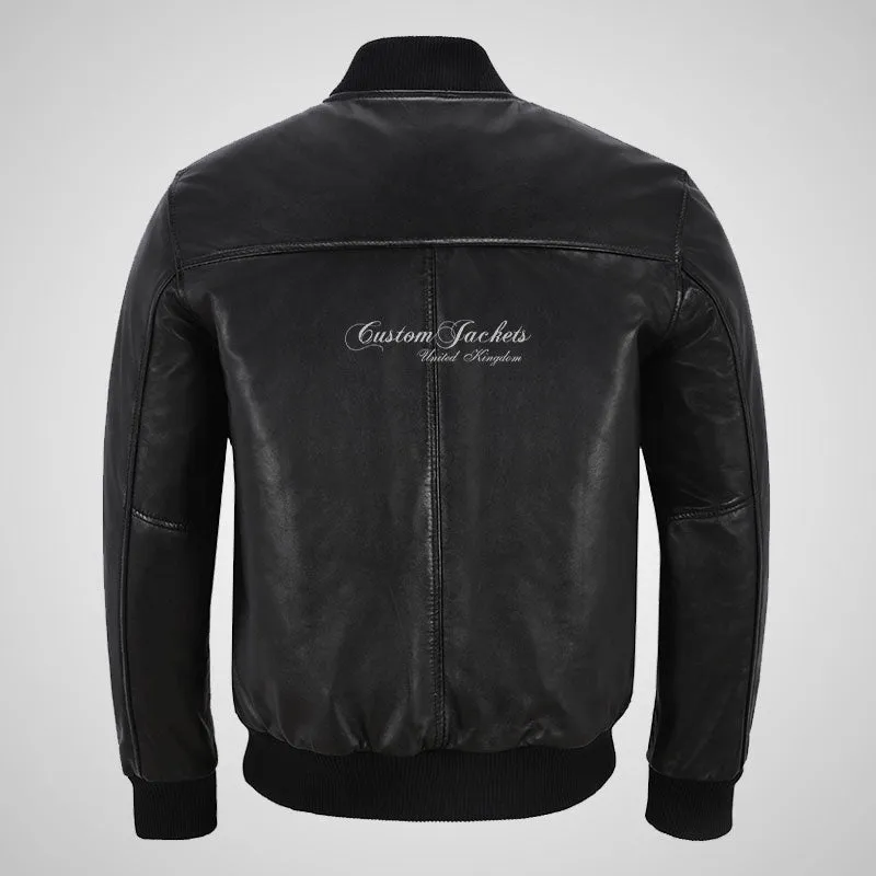 JACK Mens Bomber Leather Jacket Classic Varsity Style
