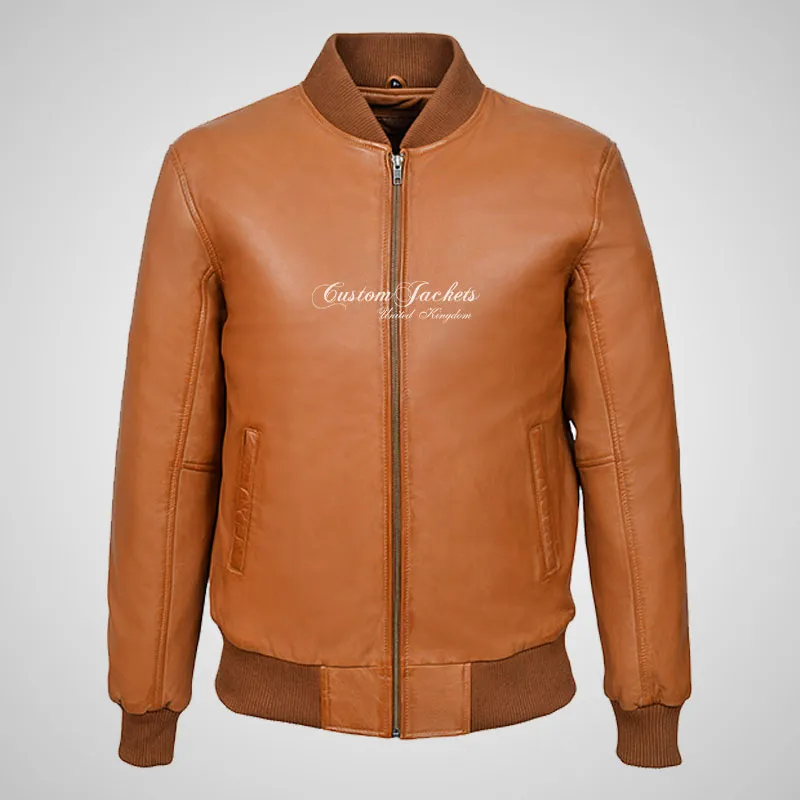 JACK Mens Bomber Leather Jacket Classic Varsity Style