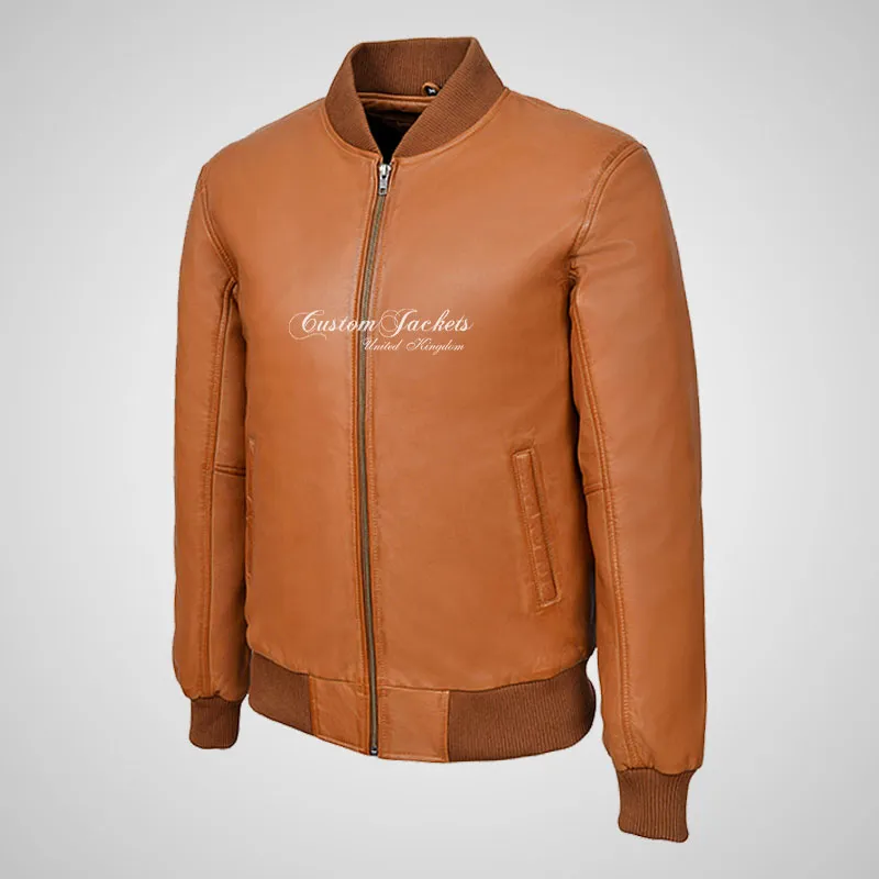 JACK Mens Bomber Leather Jacket Classic Varsity Style