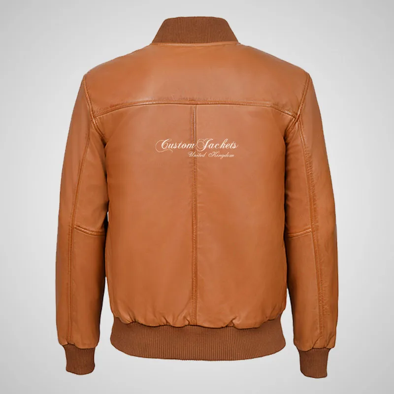 JACK Mens Bomber Leather Jacket Classic Varsity Style