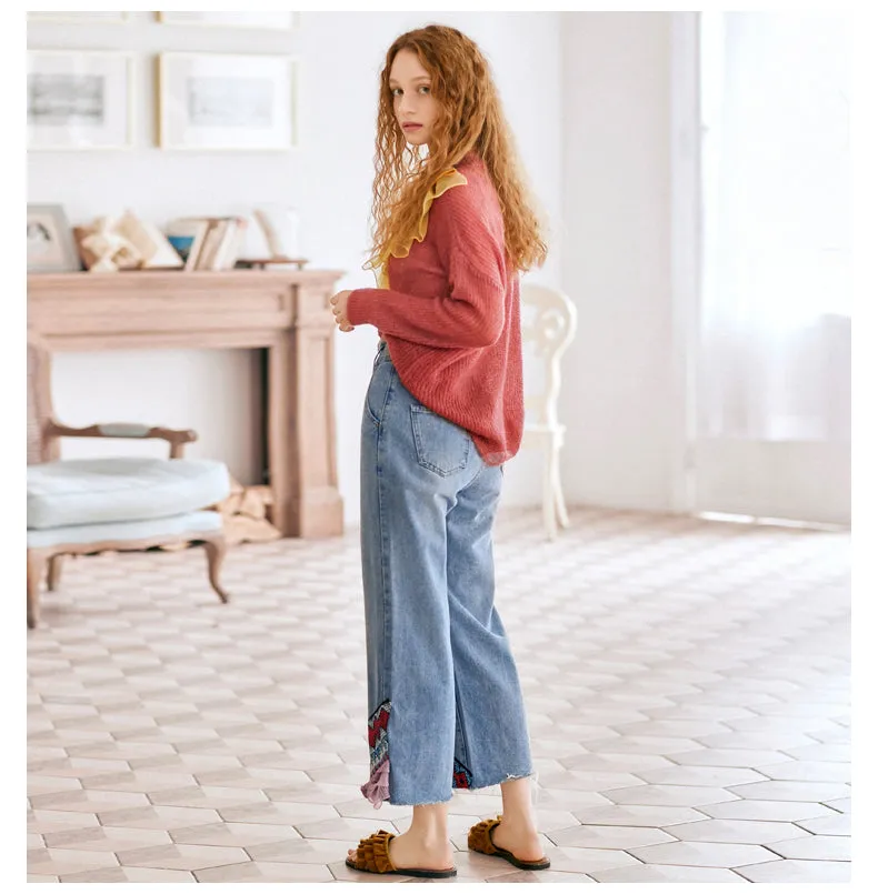 JAM PRINCESS STRAIGHT LEG JEANS IN EMBROIDERED FRILL DESIGN