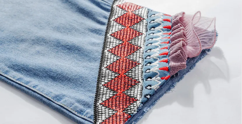 JAM PRINCESS STRAIGHT LEG JEANS IN EMBROIDERED FRILL DESIGN