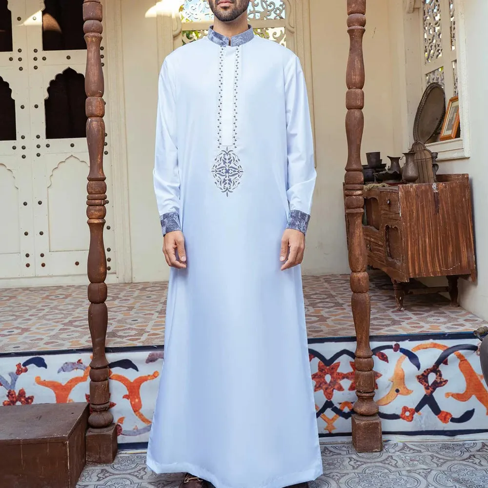 jl08 Foreign  trade Muslim long-sleeved embroidered ethnic style Arab robe men's robes  abaya