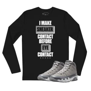 Jordan 9 Cool Grey sneaker contact black long sleeve tee