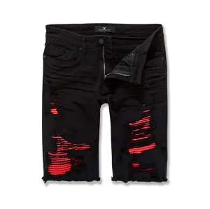 Jordan Craig Men's Siena Moto Ripped Denim Shorts Crimson