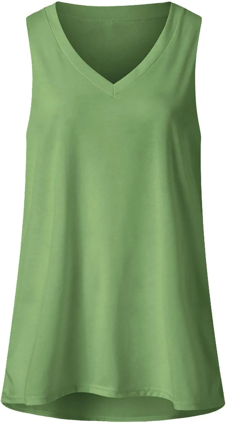 jsaierl Women Plus Size Tank Tops Soft Comfy V Neck Sleeveless T Shirt Spring Summer Casual Loose Fit Basic Tops Outfits 2025