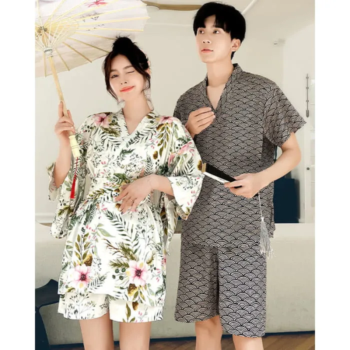 Kawaii Couple Flowers Print Outfit Pajamas