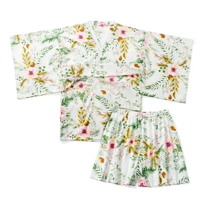 Kawaii Couple Flowers Print Outfit Pajamas