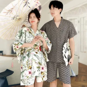 Kawaii Couple Flowers Print Outfit Pajamas