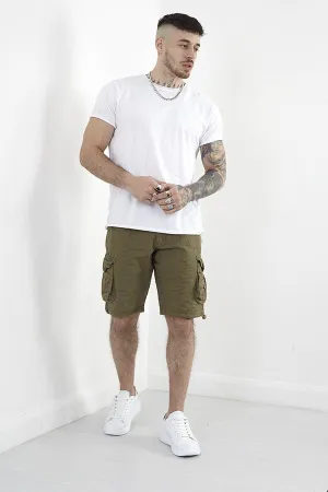 KHAKI COTTON TWILL UTILITY POCKET SHORTS