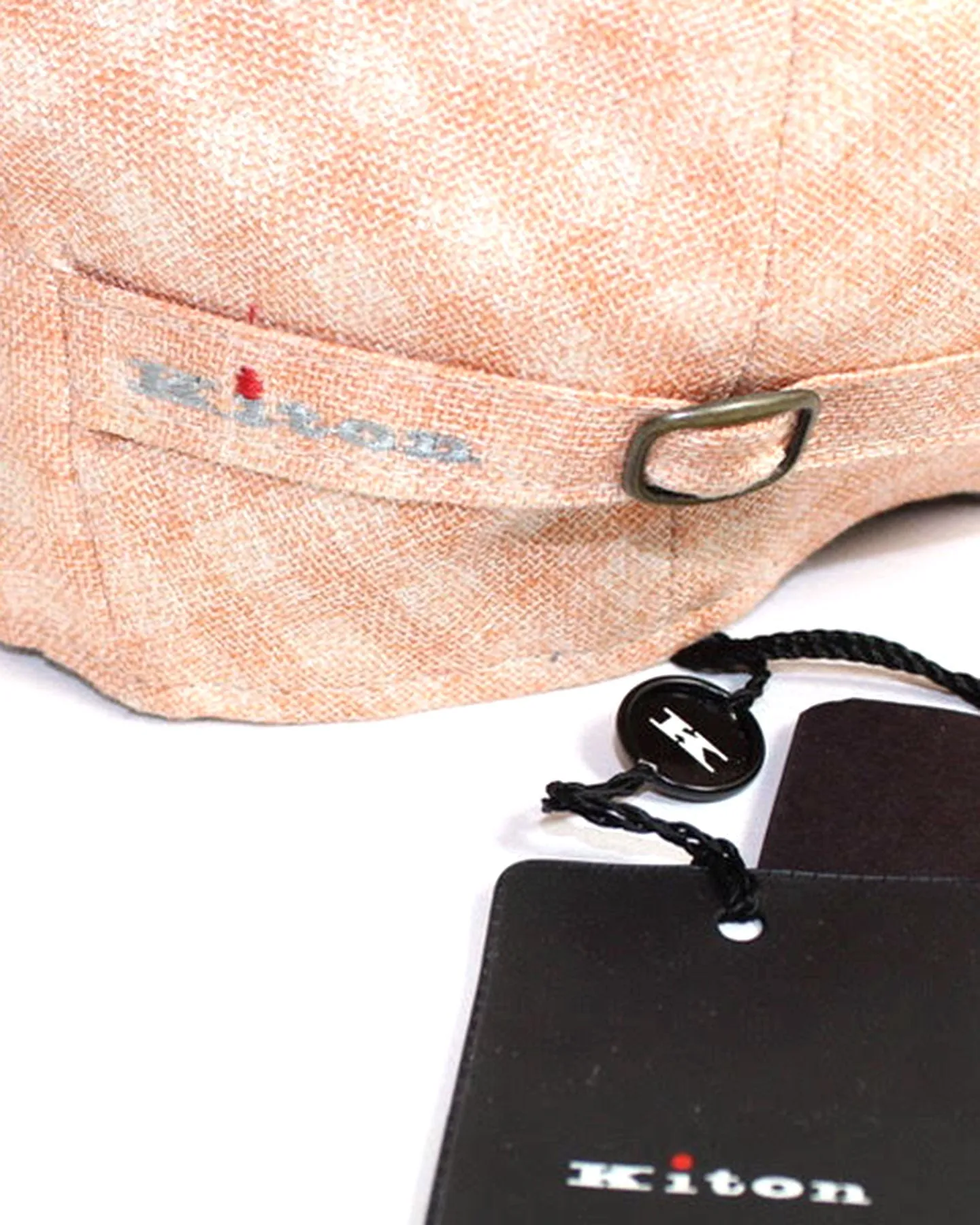 Kiton Soft Cap Cashmere Linen Peach Gingham Ivy Cap SALE