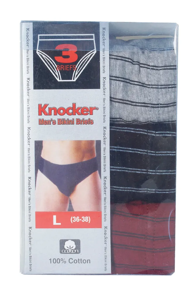 Knocker Men's 3 Pack Cotton Striped Bikini Briefs