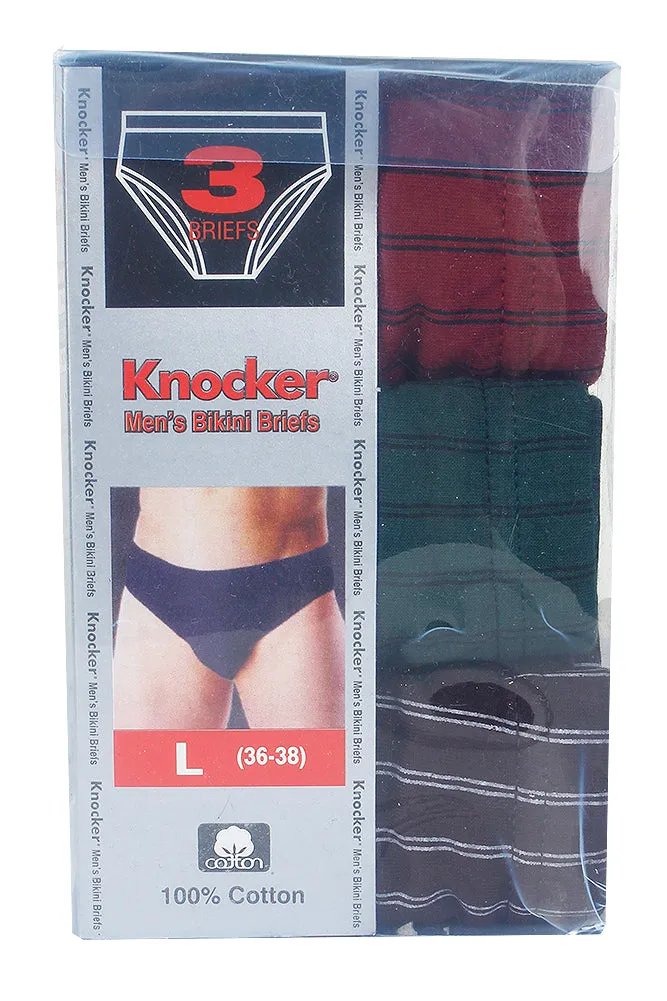 Knocker Men's 3 Pack Cotton Striped Bikini Briefs