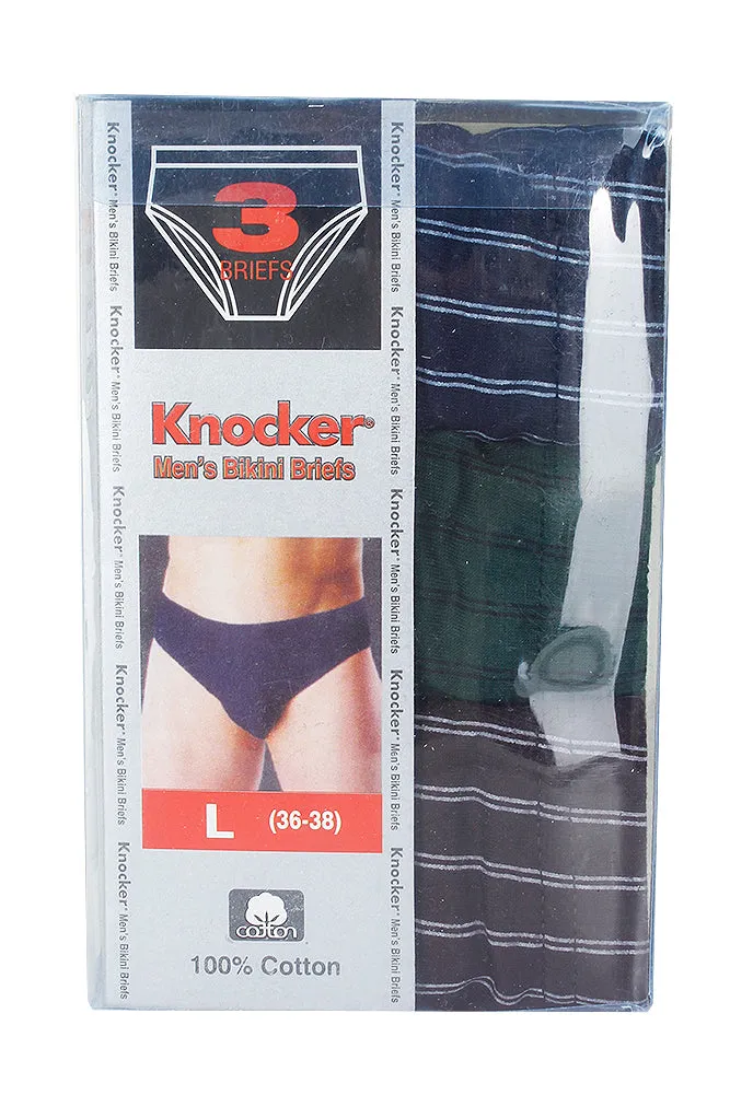 Knocker Men's 3 Pack Cotton Striped Bikini Briefs