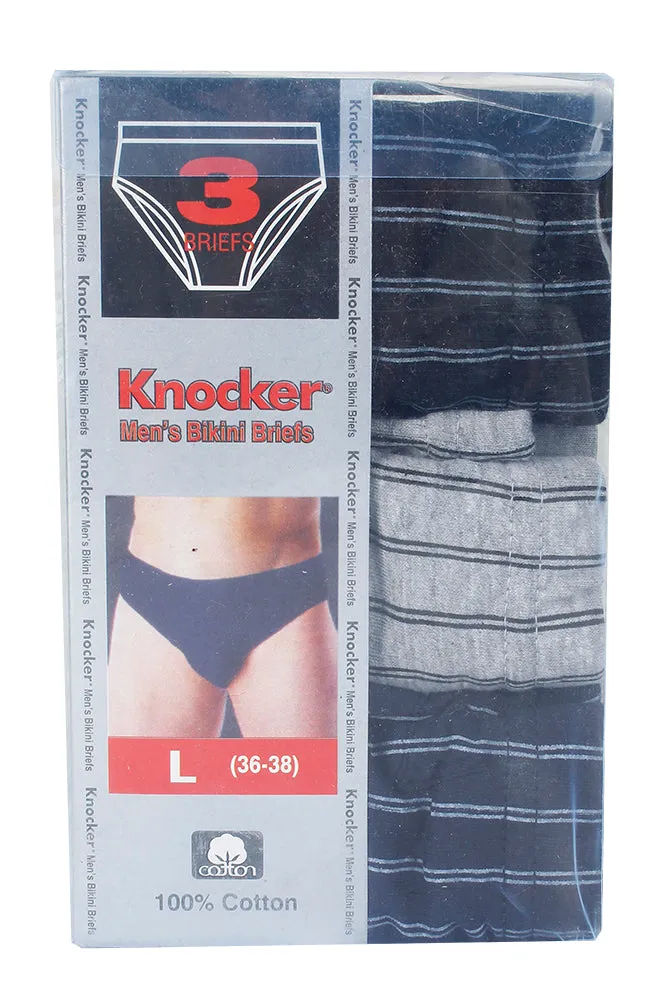 Knocker Men's 3 Pack Cotton Striped Bikini Briefs