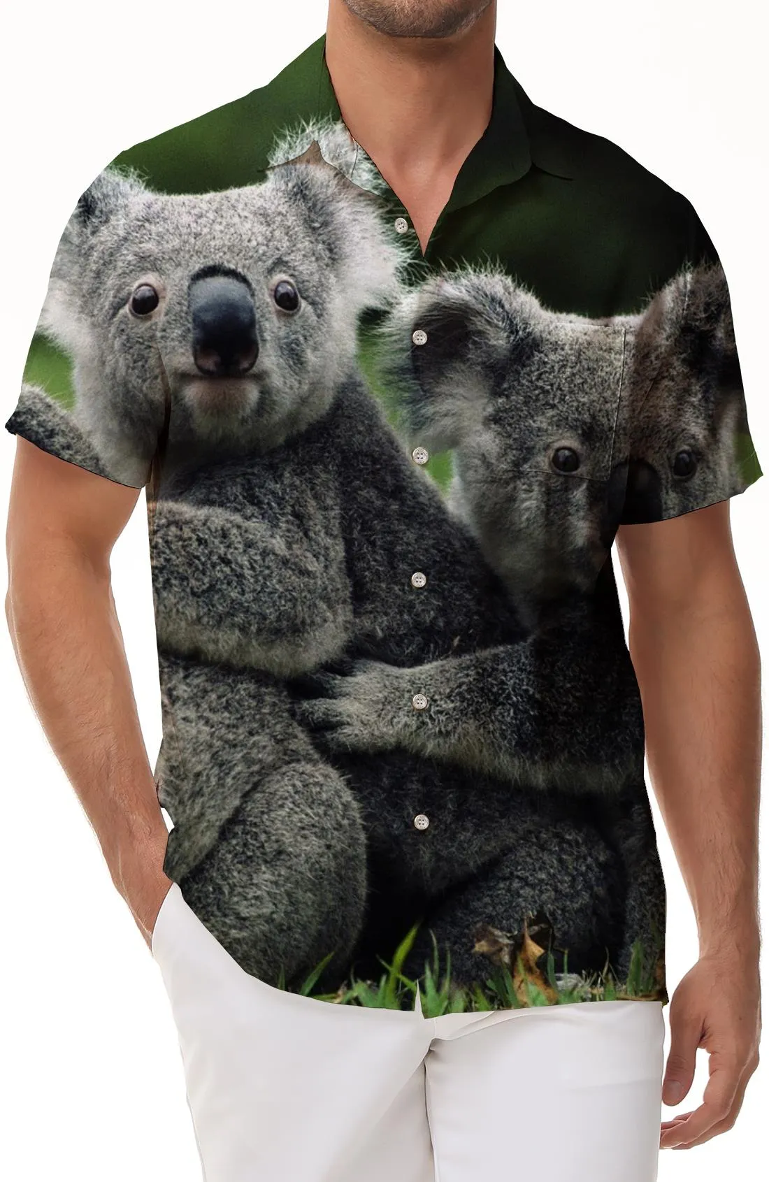 Koala Bear Cute Men's Short Sleeve Hawaiian Shirt Men's Casual Hawaiian Shirt Button-Down Vacation Shirt Travel Shirt Beach Casual Shirt Fashionable