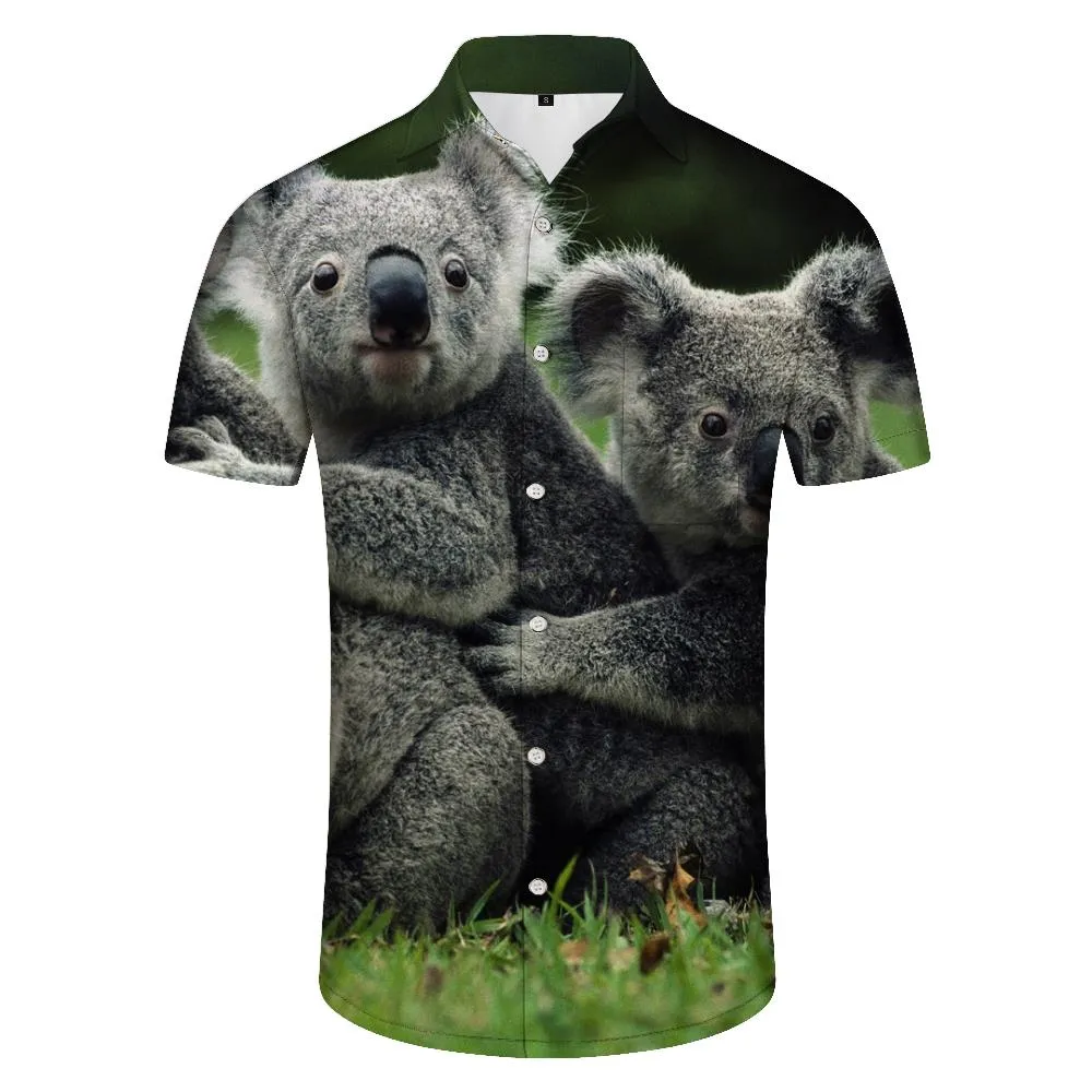 Koala Bear Cute Men's Short Sleeve Hawaiian Shirt Men's Casual Hawaiian Shirt Button-Down Vacation Shirt Travel Shirt Beach Casual Shirt Fashionable