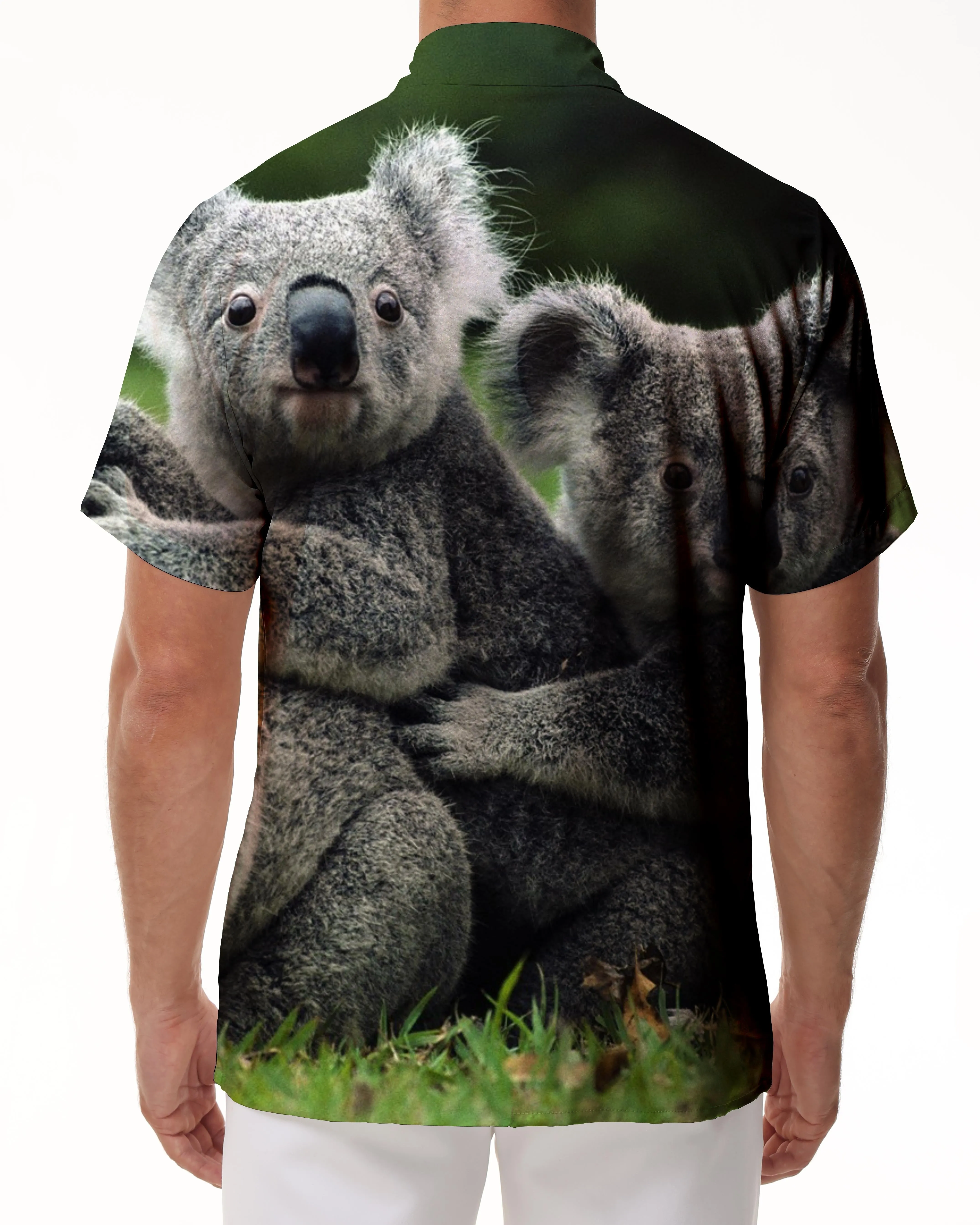 Koala Bear Cute Men's Short Sleeve Hawaiian Shirt Men's Casual Hawaiian Shirt Button-Down Vacation Shirt Travel Shirt Beach Casual Shirt Fashionable