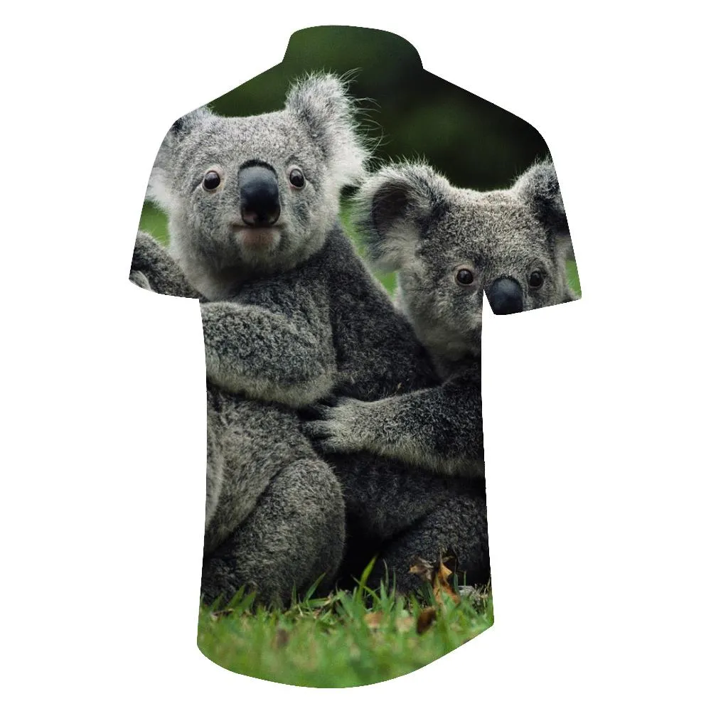 Koala Bear Cute Men's Short Sleeve Hawaiian Shirt Men's Casual Hawaiian Shirt Button-Down Vacation Shirt Travel Shirt Beach Casual Shirt Fashionable