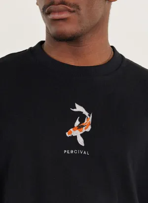 Koi Carp Oversized T Shirt | Embroidered Organic Cotton | Black