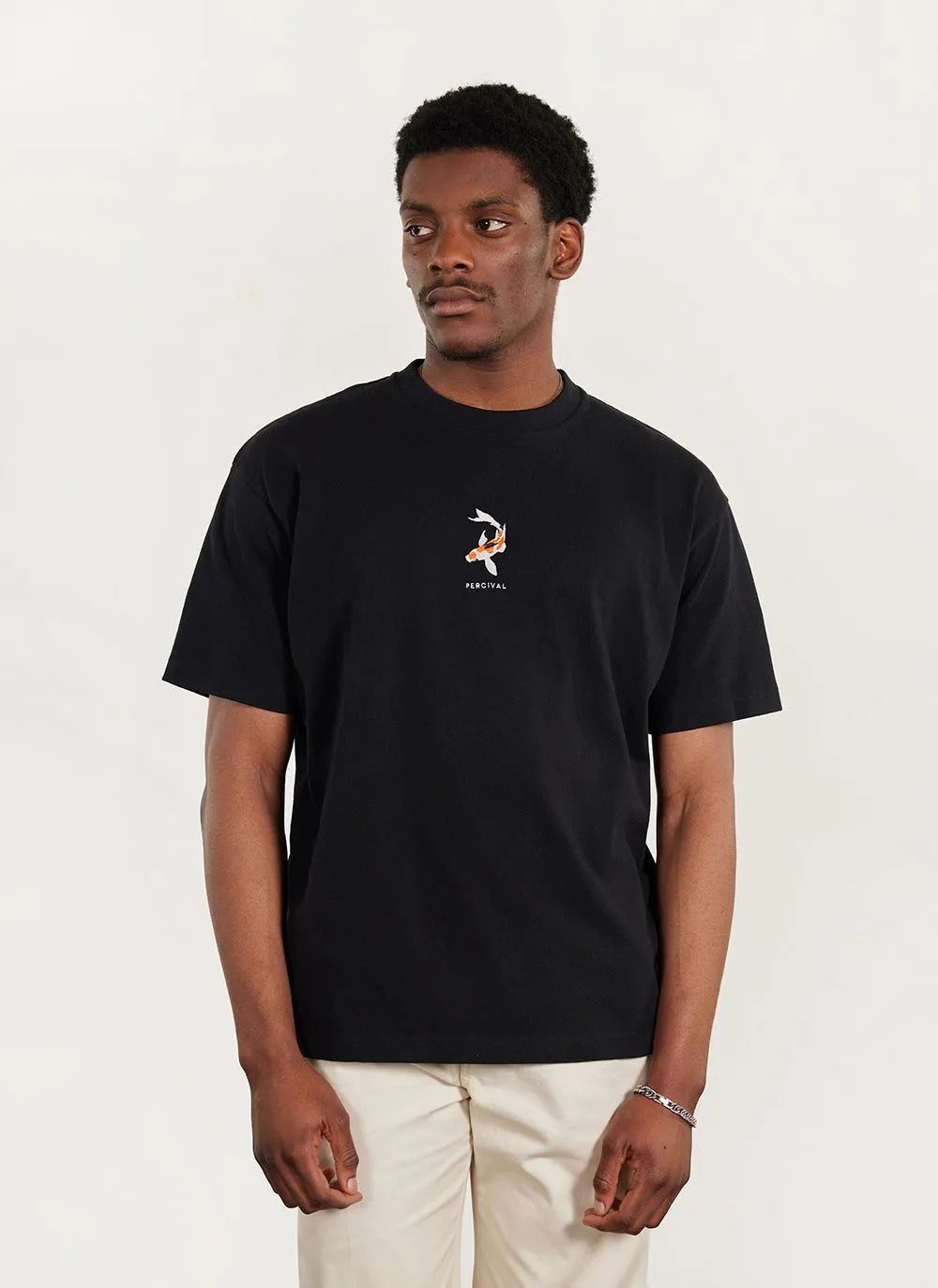Koi Carp Oversized T Shirt | Embroidered Organic Cotton | Black