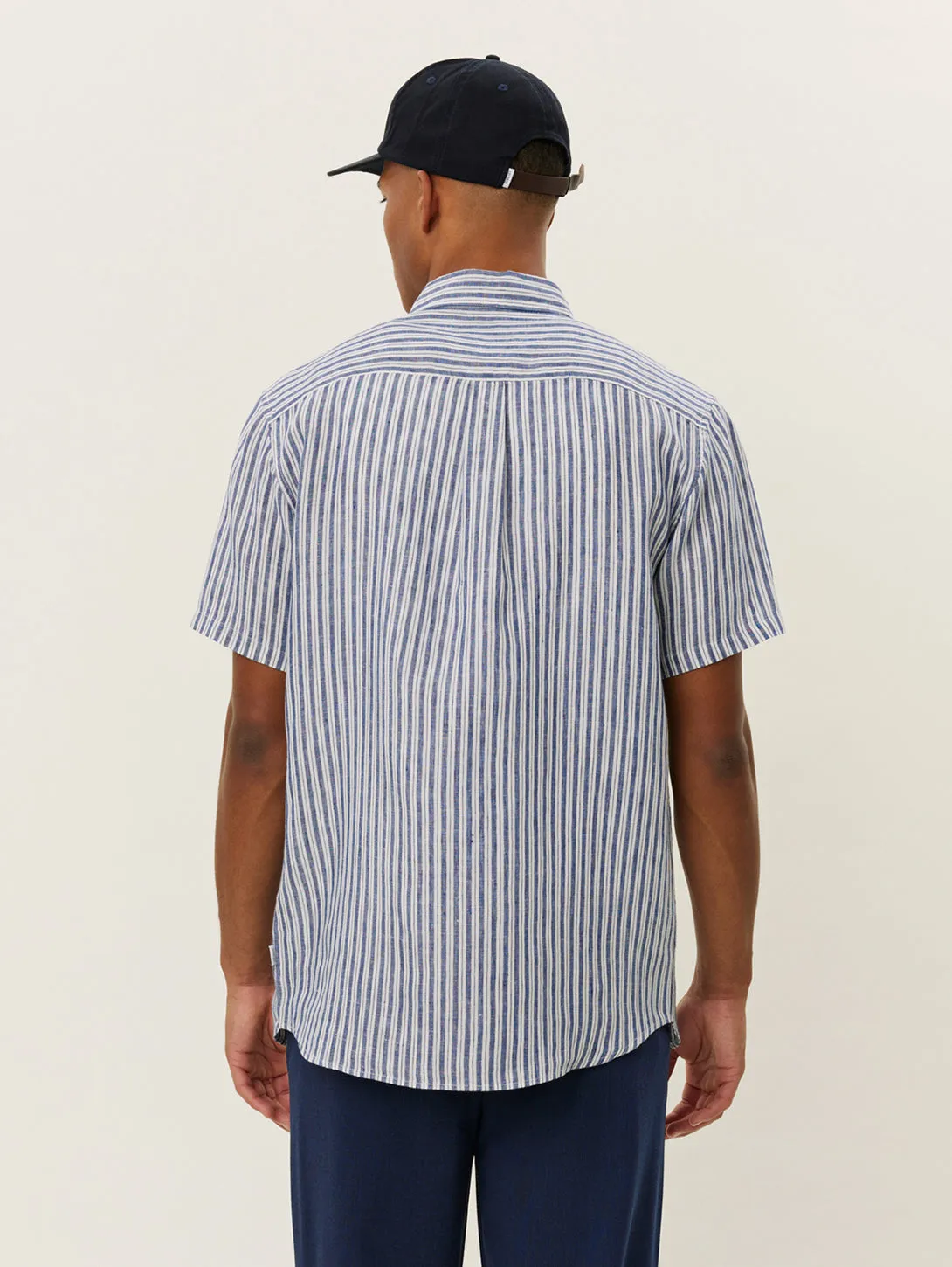 Kris Linen Short Sleeve Shirt - Lt Ivory/Blueprint