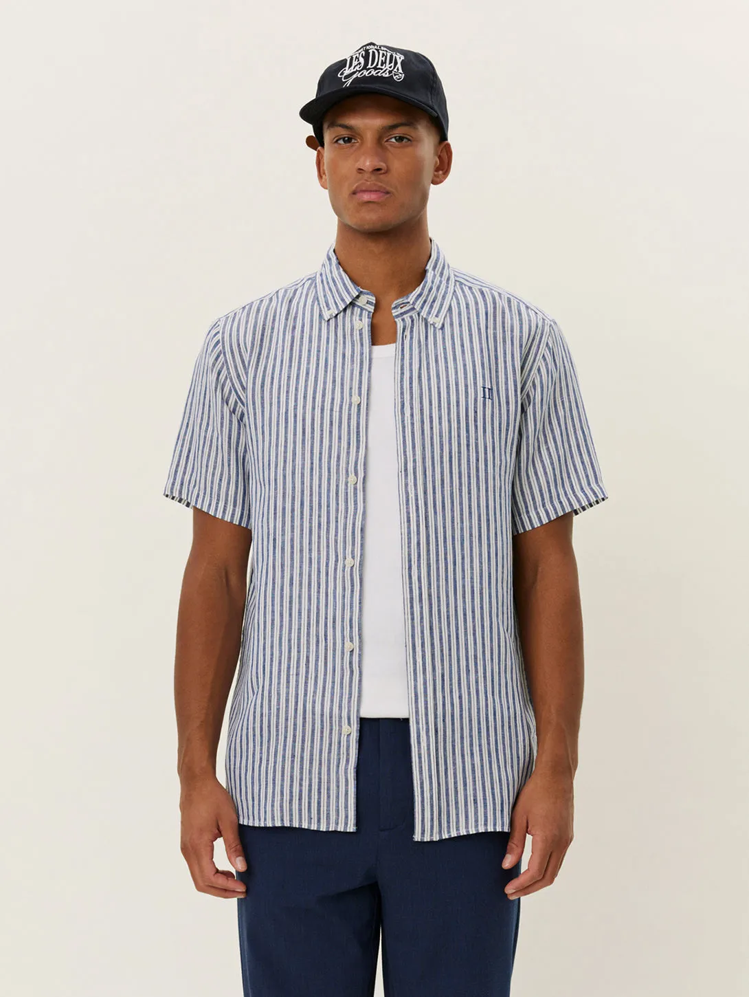Kris Linen Short Sleeve Shirt - Lt Ivory/Blueprint