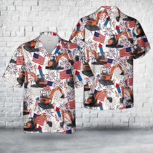 Kubota Excavator, 4th Of July Hawaiian Shirt, Short sleeve Hawaiian shirt for men