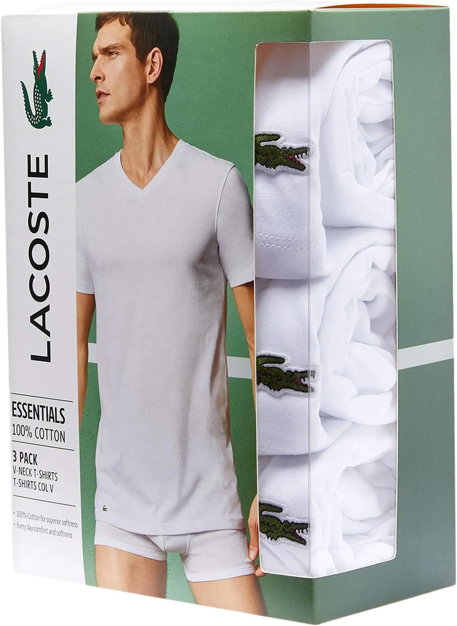 Lacoste Essential V-Neck Regular Fit 3 Pack T-Shirts, White