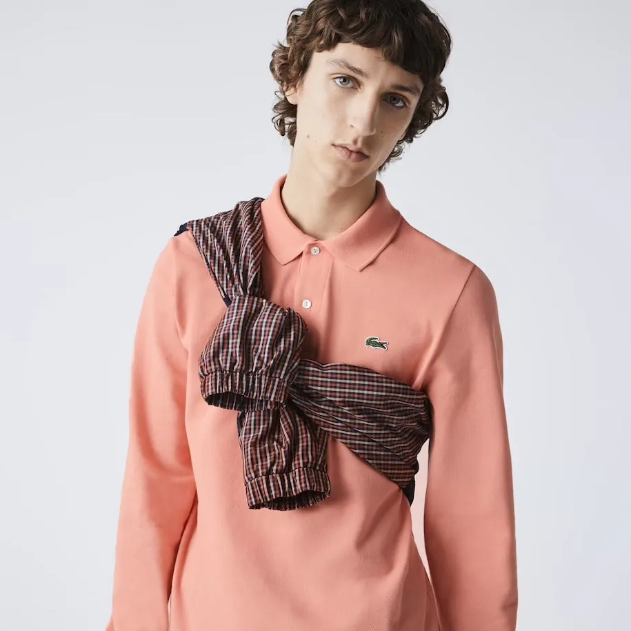 Lacoste Men's Long Sleeve Classic Pique Polo Shirt Pink L1312 5MM