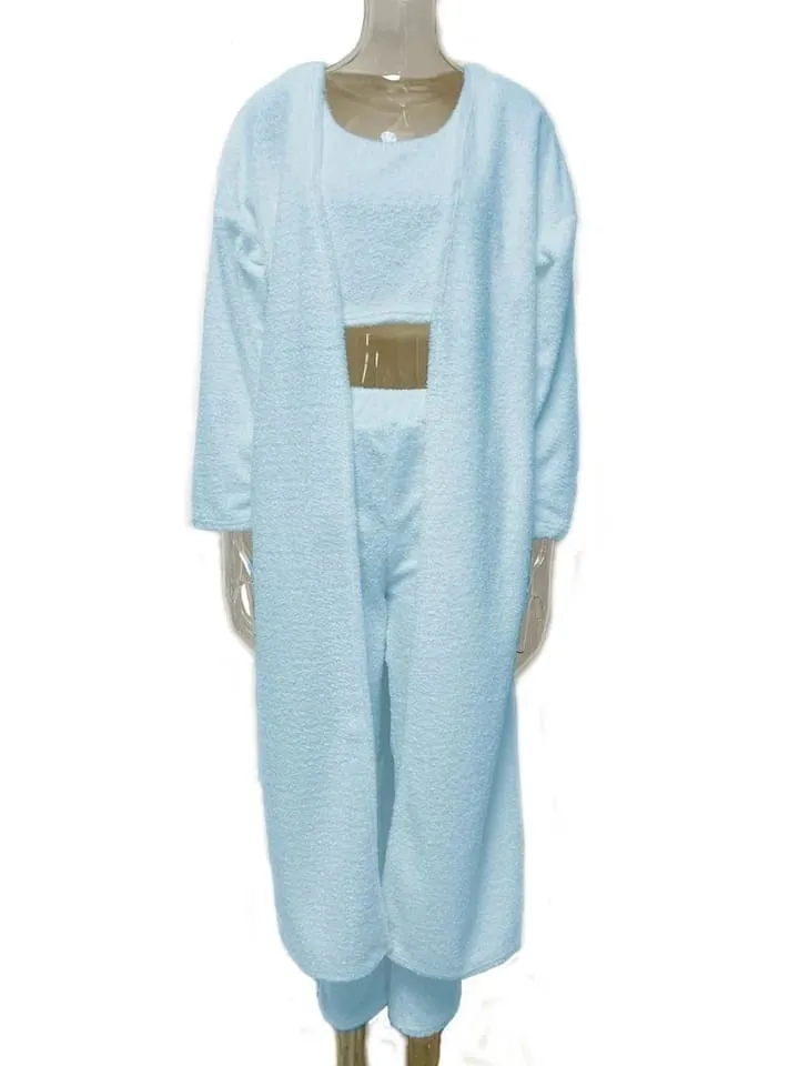 Ladies Teddy Lounge Wear Set Womens 3 Piece Tracksuits Fleece Pyjamas Cardigan 3 Piece Tracksuits Fleece Pyjamas Cardigan B-42296