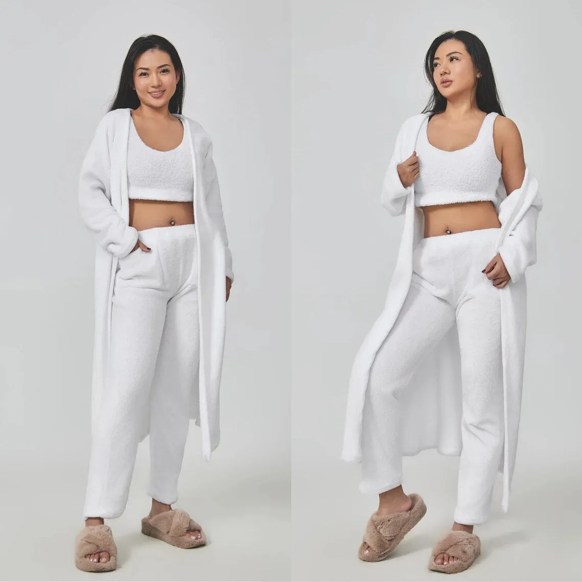 Ladies Teddy Lounge Wear Set Womens 3 Piece Tracksuits Fleece Pyjamas Cardigan 3 Piece Tracksuits Fleece Pyjamas Cardigan B-42296