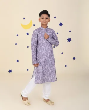Lavender cotton kurta set features intricate floral motifs printed full-sleeve kurta & contrast pants