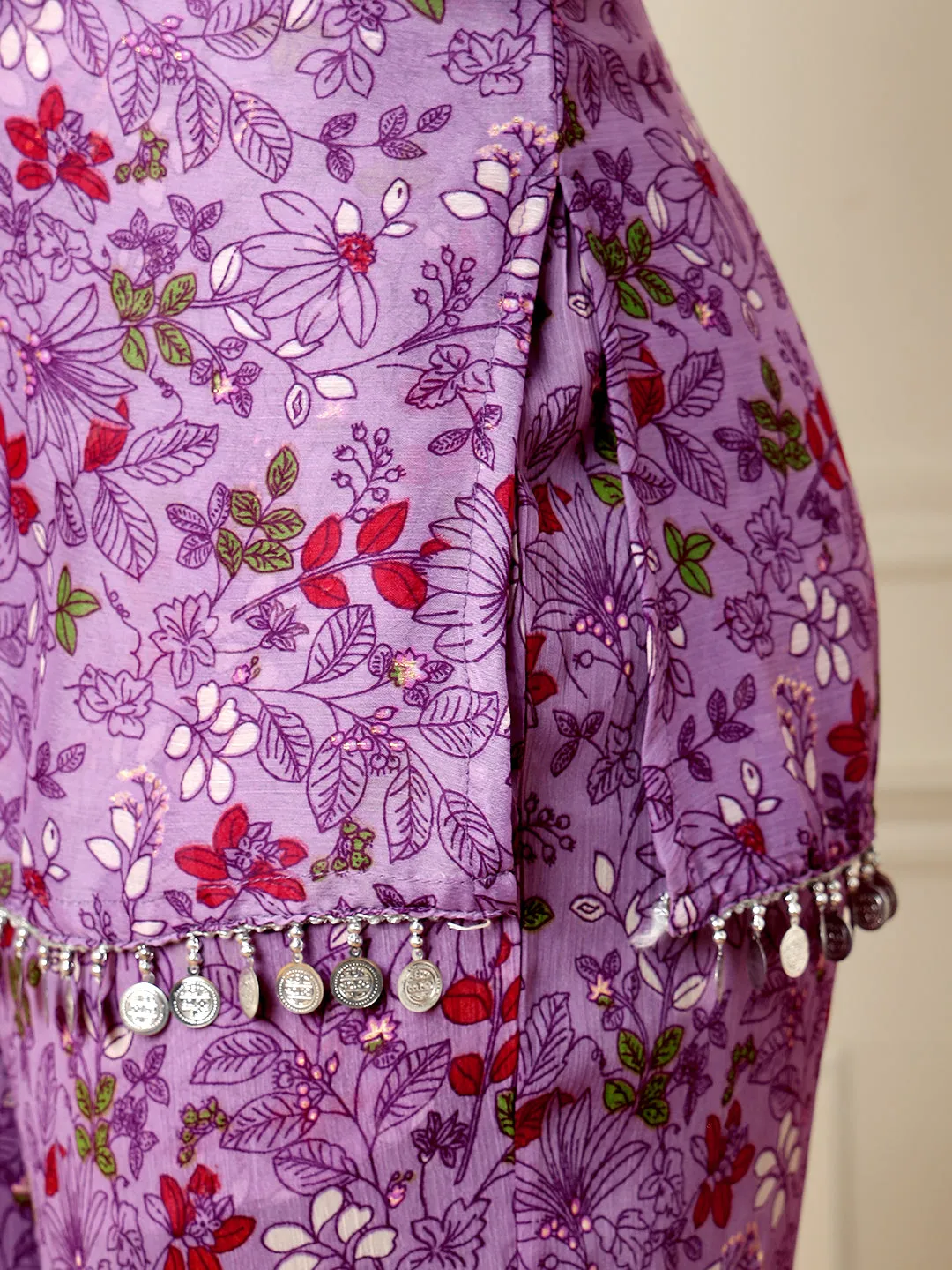 Lavender Floral Kurti With Sharara Indo Western Women Co-Ord Sets