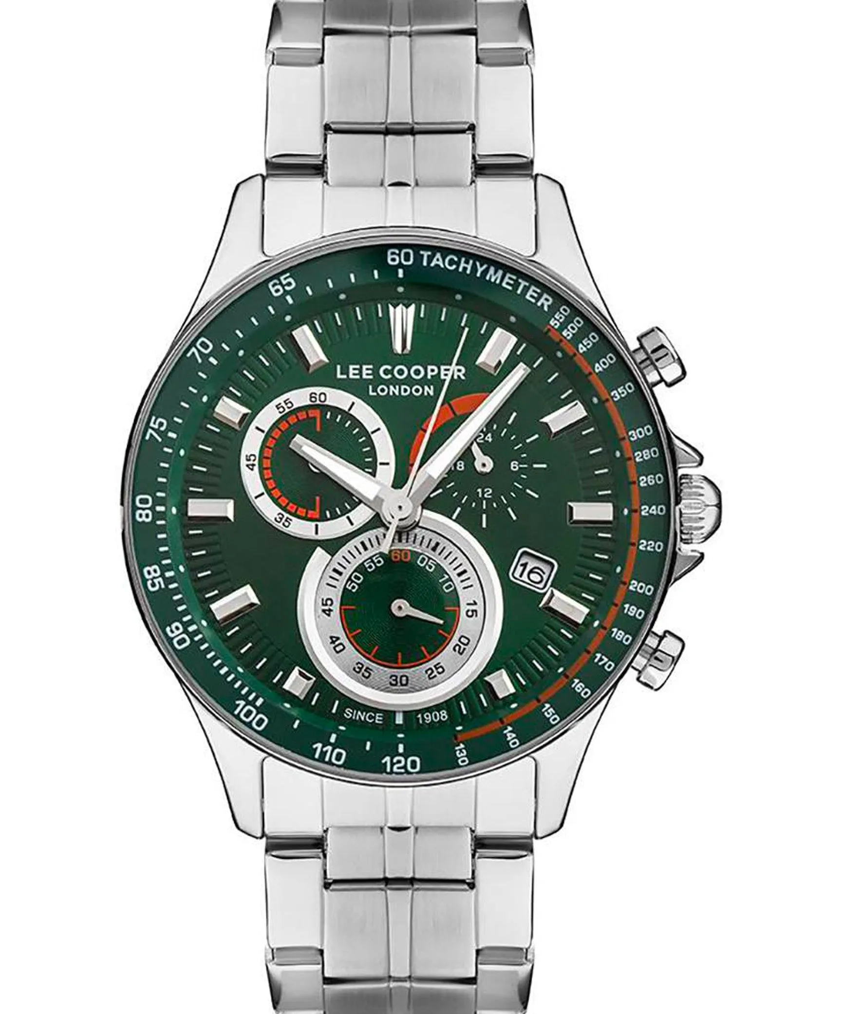 Lee Cooper  Men's Analog Watch, Green Dial, Silver Stainless Steel Strap, LC07403.370