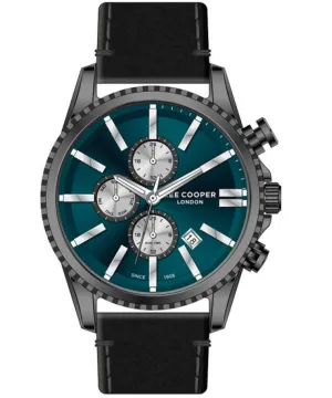 Lee Cooper  Men's Multi Function Green Dial Black Leather Strap, Watch LC07398.091