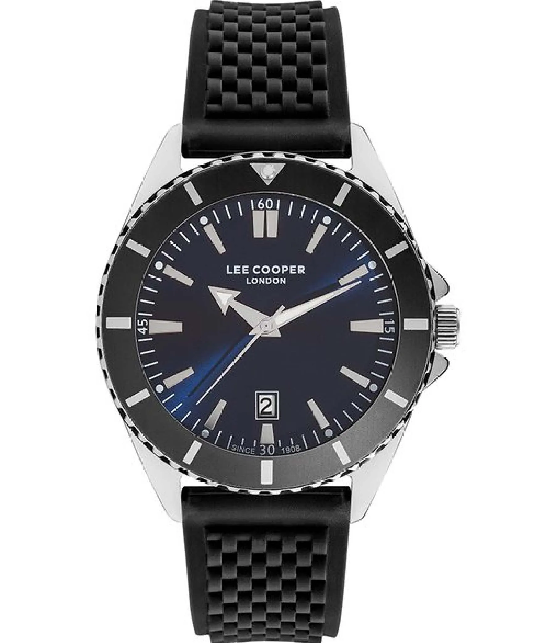 Lee Cooper  Men's Watch Analog, Blue Dial, Black SiliconeStrap, LC07361.391
