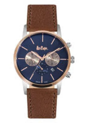 Lee Cooper Men's Watch Analog, Blue Dial Brown Leather Strap, LC06341.592